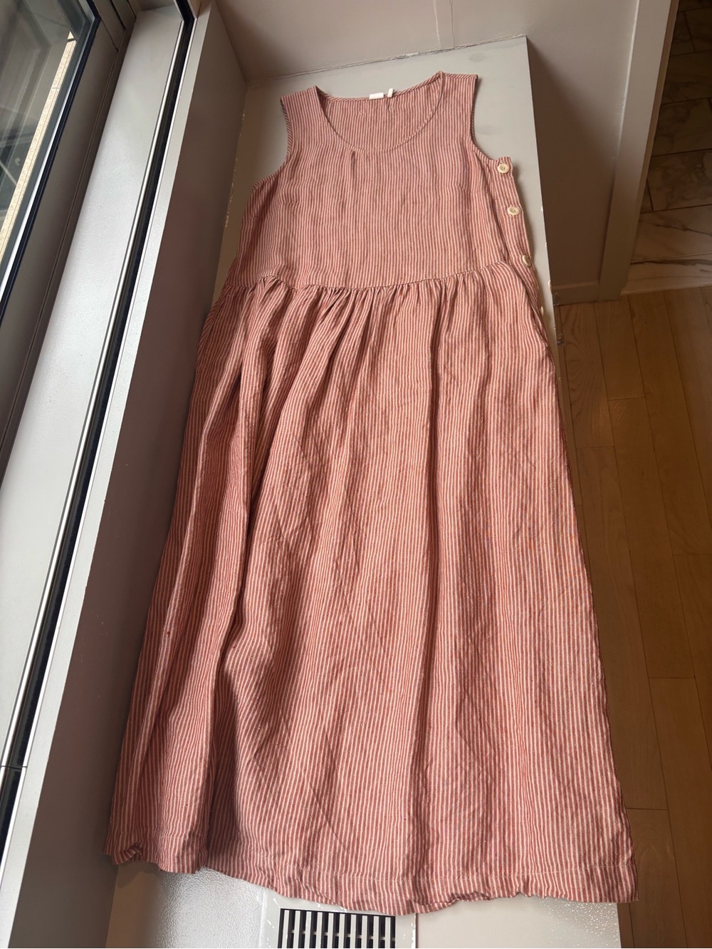 Toast Linen Sleeveless Midi Dress in Dusty Rose Stripe